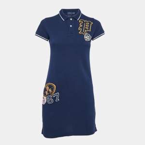 Polo Ralph Lauren Navy Blue Cotton Pique Applique Detail T-Shirt Dress XS