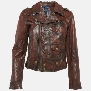 Polo Ralph Lauren Kids Brown Leather Zip-Up Jacket XL 18 Yrs