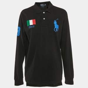 Polo Ralph Lauren Black Logo Embroidery Cotton Long Sleeve Polo T-shirt M