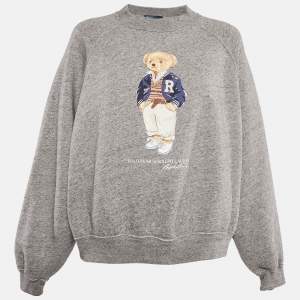 Pre Owned Polo Ralph Lauren Grey Polo Bear Print Cotton Sweatshirt L
