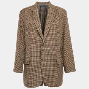Polo Ralph Lauren Brown Houndstooth Wool Blend Single Breasted Blazer L