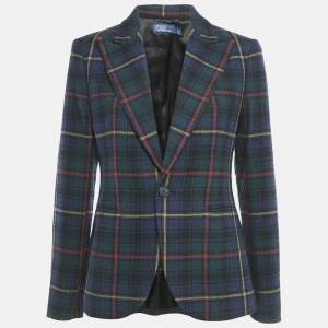 Polo Ralph Lauren Navy Blue Checks Wool Single Breasted Blazer XS