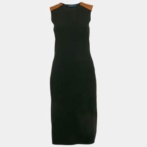 Polo Ralph Lauren Black Leather Trim Stretch Knit Short Dress S