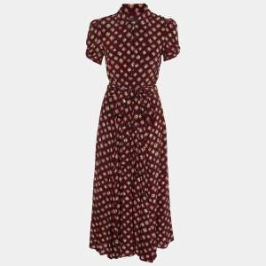 Polo Ralph Lauren Burgundy Printed Satin Midi Dress M