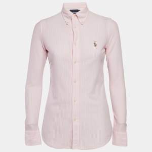 Polo Ralph Lauren Pink Stripe Cotton Knit Button Front Shirt S
