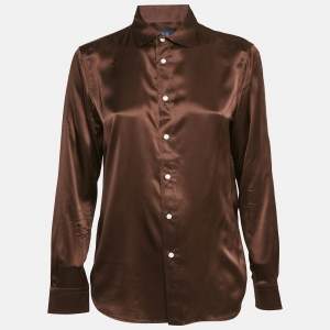 Polo Ralph Lauren Brown Satin Silk Button Front Shirt M