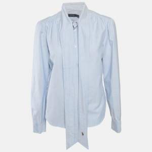Polo Ralph Lauren Blue Cotton Neck Tie-Up Button Front L