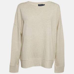 Polo Ralph Lauren Grey Suede Trim Cotton Crew Neck Sweatshirt XL