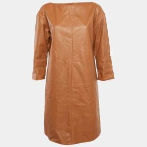 Polo Ralph Lauren Brown Leather Long Sleeve Short Dress M