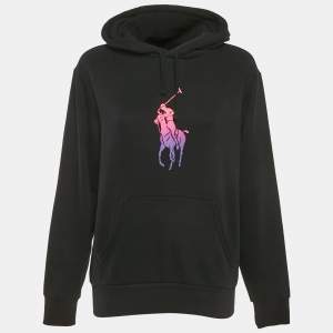 Polo Ralph Lauren Black Printed Cotton Hooded Sweatshirt S