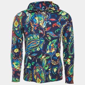 Polo Ralph Lauren Navy Blue Printed Cotton Knit Hoodie XS