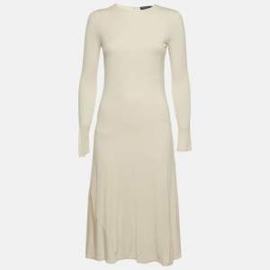 Pre Owned Polo Ralph Lauren Off-White Jersey Long Sleeve Midi Dress S