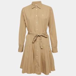 Pre Owned Polo Ralph Lauren Beige Cotton Belted Shirt Dress M