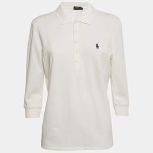 Pre Owned Polo Ralph Lauren Off-White Cotton Julie Polo T-Shirt XL