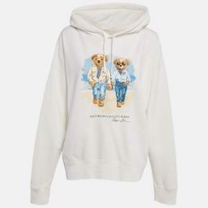Pre Owned Polo Ralph Lauren White The Ralph & Ricky Bear Print Cotton Hooded Sweatshirt XXL