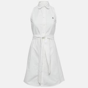 Pre Owned Polo Ralph Lauren White Cotton Belted Mini Shirt Dress XS