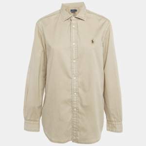 Pre Owned Polo Ralph Lauren Beige Logo Embroidered Cotton Relaxed Fit Shirt XL