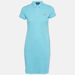 Pre Owned Polo Ralph Lauren Light Blue Cotton Mesh Mini Polo T-Shirt Dress S