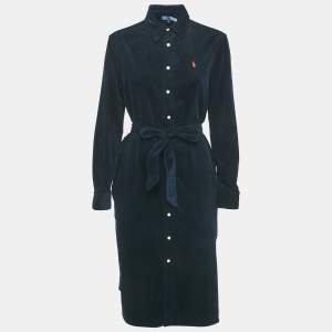 Pre Owned Polo Ralph Lauren Navy Blue Corduroy Shirt Short Dress M