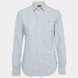 Pre Owned Polo Ralph Lauren Light Blue Logo Embroidered Cotton Shirt S