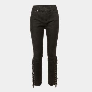 Pre Owned Polo Ralph Lauren Black Denim Fringed Skinny Jeans M/Waist 31"