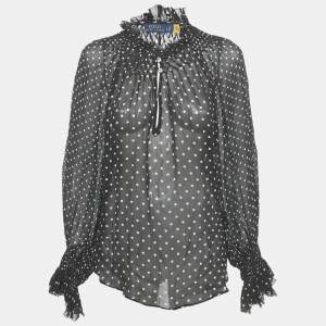 Pre Owned Polo Ralph Lauren Black Polka Dot Georgette Sheer Blouse L 