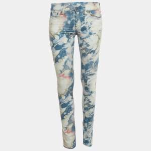 Pre Owned Polo Ralph Lauren Blue Floral Print Denim Tompkins Skinny Jeans S/Waist 28"