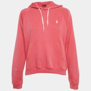 مملوكة مسبقًا Polo Ralph Lauren Pink Logo Embroidered Cotton Blend Hoodie L