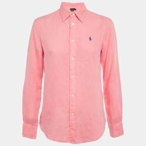 Pre Owned Polo Ralph Lauren Pink Linen Long Sleeve Shirt XS