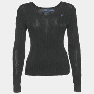 Pre Owned سترة بولو رالف لو�رين تريكو أسود بفتحة رقبة على شكل حرف V مقاس متوسط