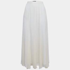 Pre Owned Polo Ralph Lauren Cream Chiffon Flared Maxi Skirt M