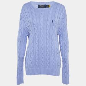 مملوكة مسبقًا Polo Ralph Lauren Blue Cable Knit Sweater M