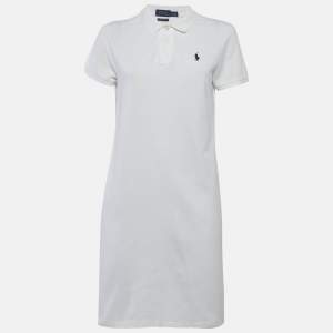 Pre Owned Polo Ralph Lauren White Pique Polo Mini Dress M