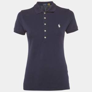 Pre Owned Polo Ralph Lauren Navy Blue Pique Slim-Fit Polo T-Shirt S