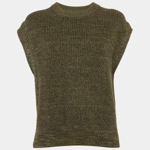 Pre Owned Polo Ralph Lauren Olive Green Rib Knit Dolman Sleeveless Jumper XS