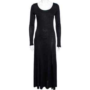Pre Owned Polo Ralph Lauren Black Jersey Long Sleeve Maxi Dress M