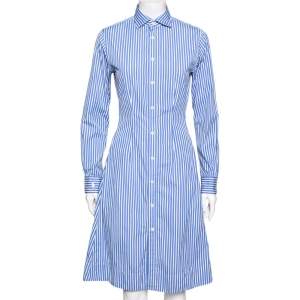 Polo Ralph Lauren Blue Striped Cotton Button Front Shirt Dress M
