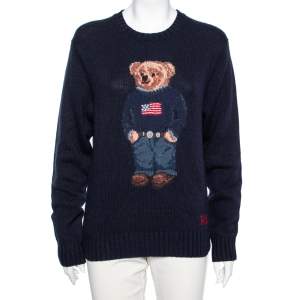 Pre Owned Polo Ralph Lauren Navy Blue Teddy Bear Wool Knit Sweater M 