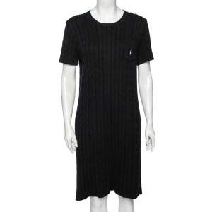 Pre Owned Polo Ralph Lauren Black Cable Knit Pocket Detail Dress XL