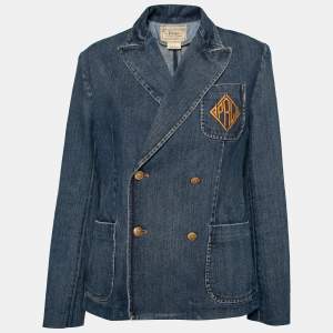 Pre Owned Polo Ralph Lauren Blue Denim Logo Embroidered Pocket Jacket L