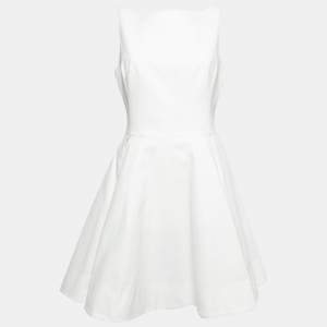 Pre Owned Polo Ralph Lauren White Textured Cotton Sleeveless Pleated Dress M