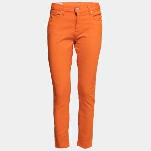 Pre Owned Polo Ralph Lauren Orange Denim Tompkins Cropped Skinny Jeans M 