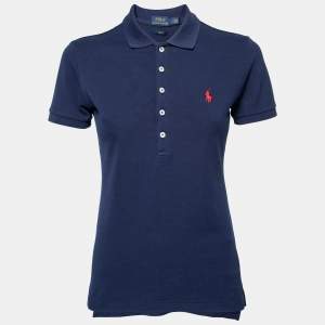 مملوكة مسبقًا Polo Ralph Lauren Navy Blue Cotton Pique Slim Fit Polo T-Shirt S