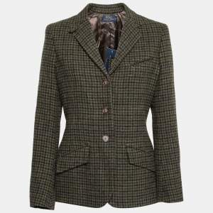 Pre Owned Polo By Ralph Lauren Olive Green Checked Tweed Jacket L