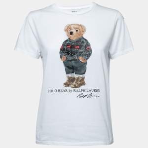 مملوكة مسبقًا Polo Ralph Lauren White Teddy Bear Print Cotton Short Sleeve T-Shirt M