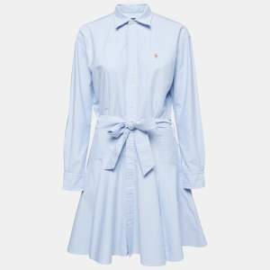 Pre Owned Polo Ralph Lauren Light Blue Cotton Belted Shirt Dress S
