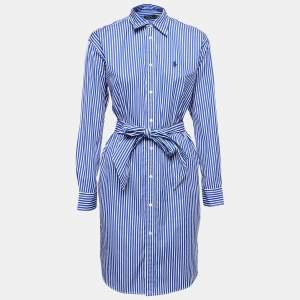 Polo Ralph Lauren Blue Striped Cotton Belted Shirt Dress S