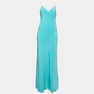 Pre Owned Polo Ralph Lauren Light Blue Chiffon Silk Slip Dress L