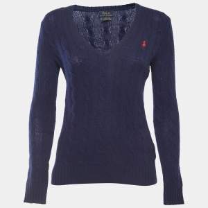 Pre Owned Polo Ralph Lauren Navy Blue Wool V-Neck Sweater XS