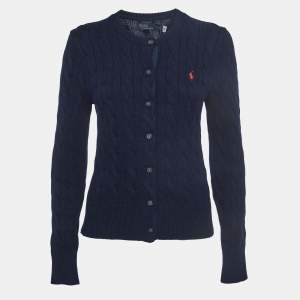 Pre Owned Polo Ralph Lauren Navy Blue Cable-Knit Cotton Crewneck Cardigan 